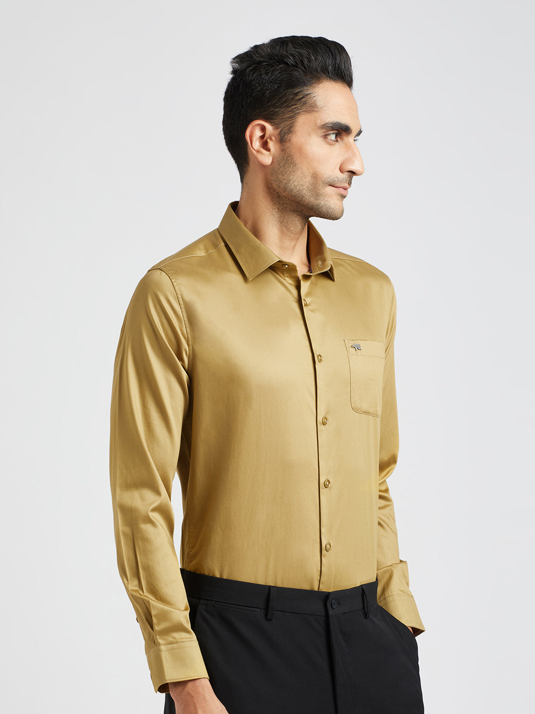 Men Yellow Solid Slim Egyptian Giza Cotton Formal Shirt