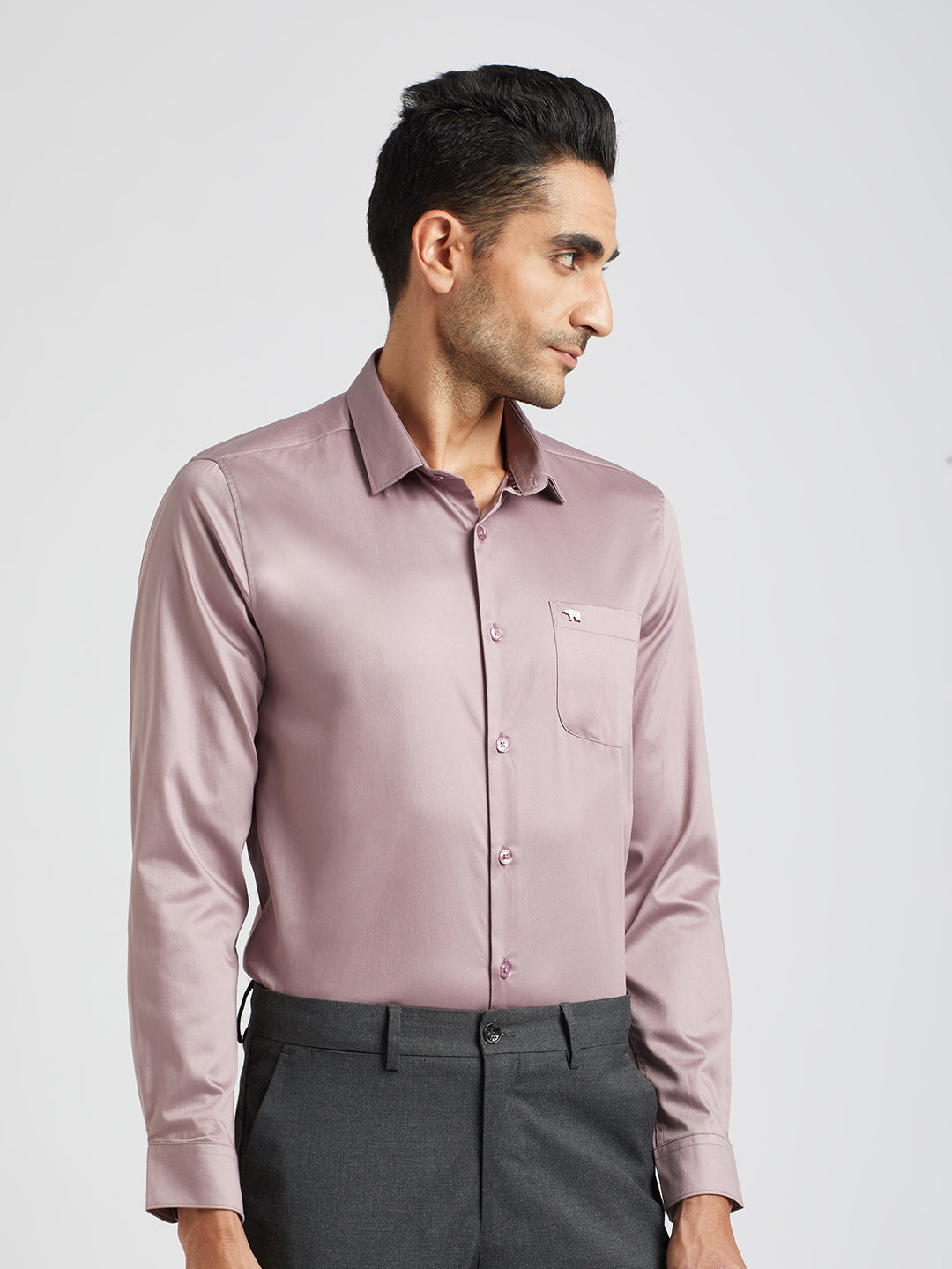 Men Purple Solid Slim Egyptian Giza Cotton Formal Shirt
