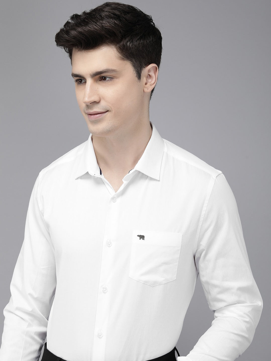 Men White Solid Slim Fit Cotton Formal Shirt With French Cuff