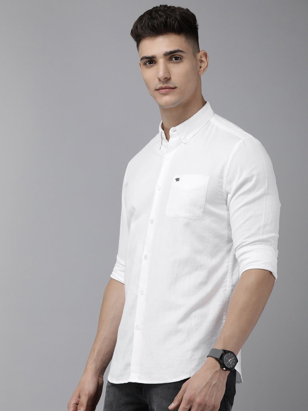 Chilen - Men White Solid Slim Fit Cotton Casual Shirt | The Bear House