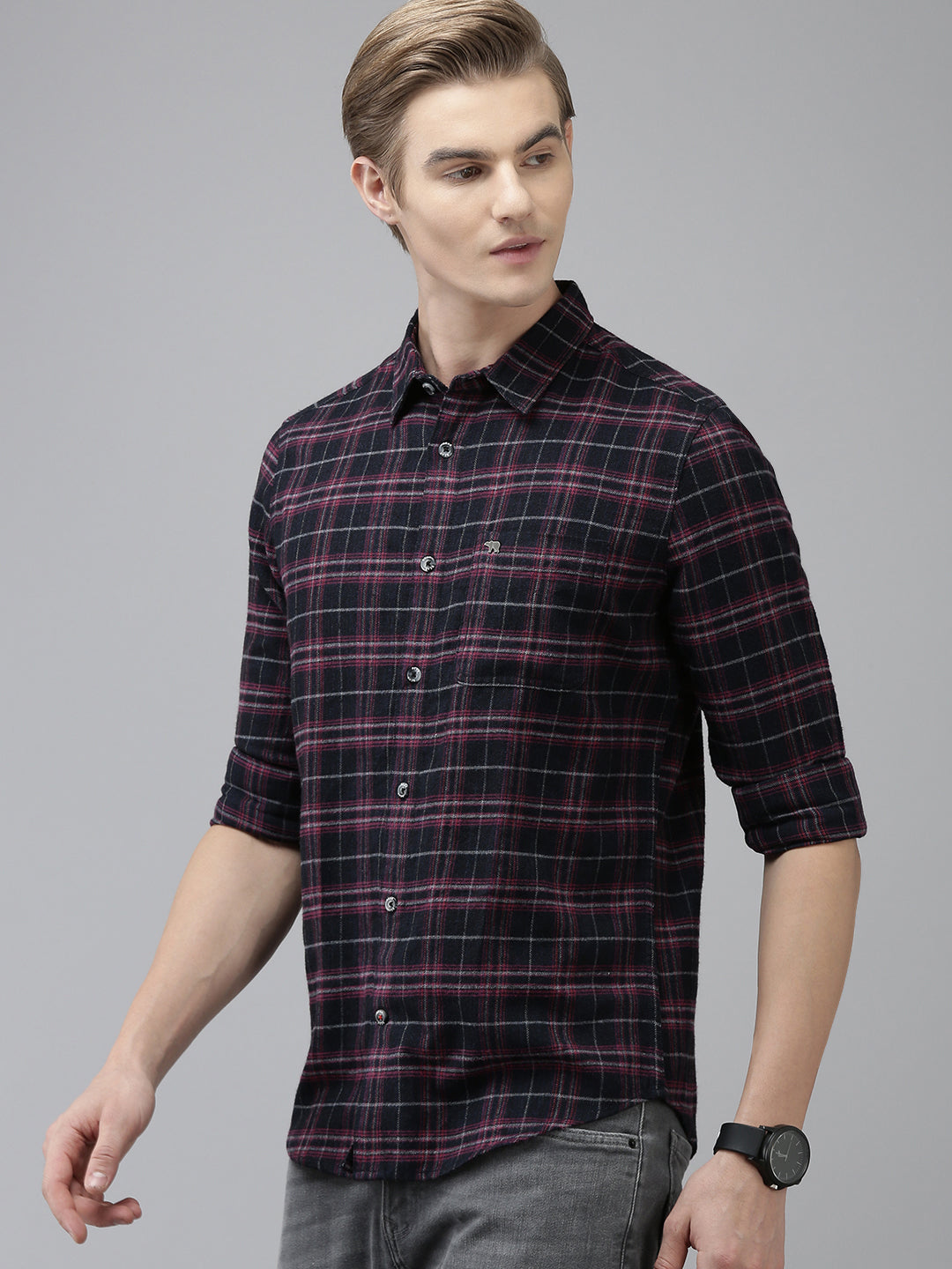 Cita - Men Blue Checked Slim Fit Flannel Cotton Casual Shirt | The Bear House