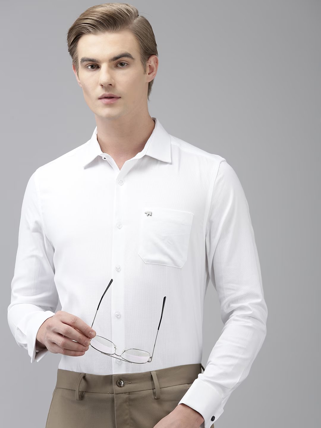 Clark - Men White Solid Slim Fit Cotton Formal Shirt With French Cuff | The Bear House