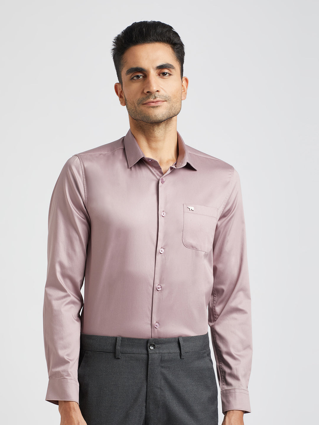 Men Purple Solid Slim Egyptian Giza Cotton Formal Shirt