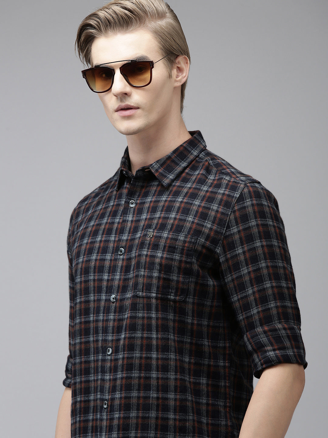Creed - Men Blue Checked Slim Fit Cotton Casual Shirt | The Bear House