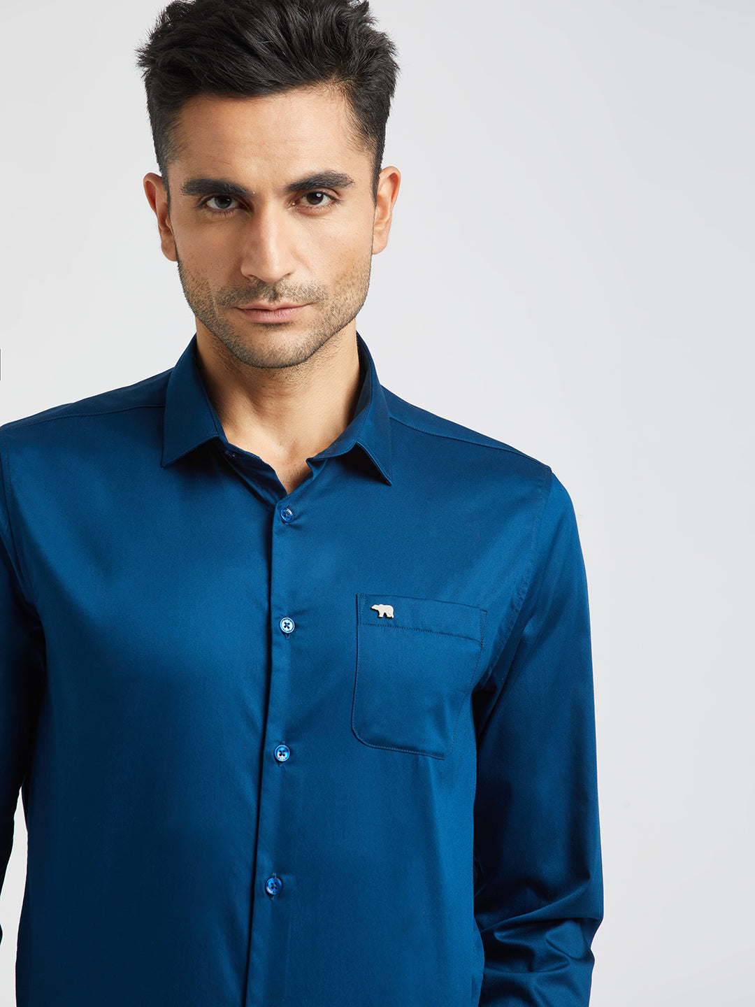 Elko - Men Blue Solid Slim Egyptian Giza Cotton Formal Shirt | The Bear House