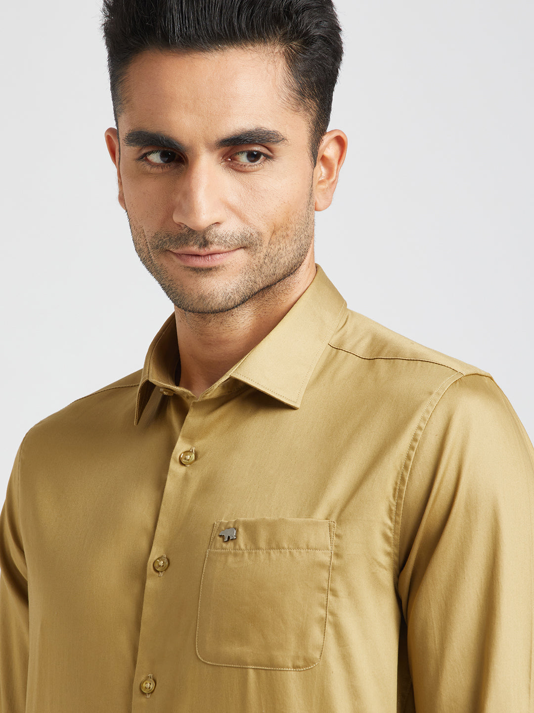 Men Yellow Solid Slim Egyptian Giza Cotton Formal Shirt