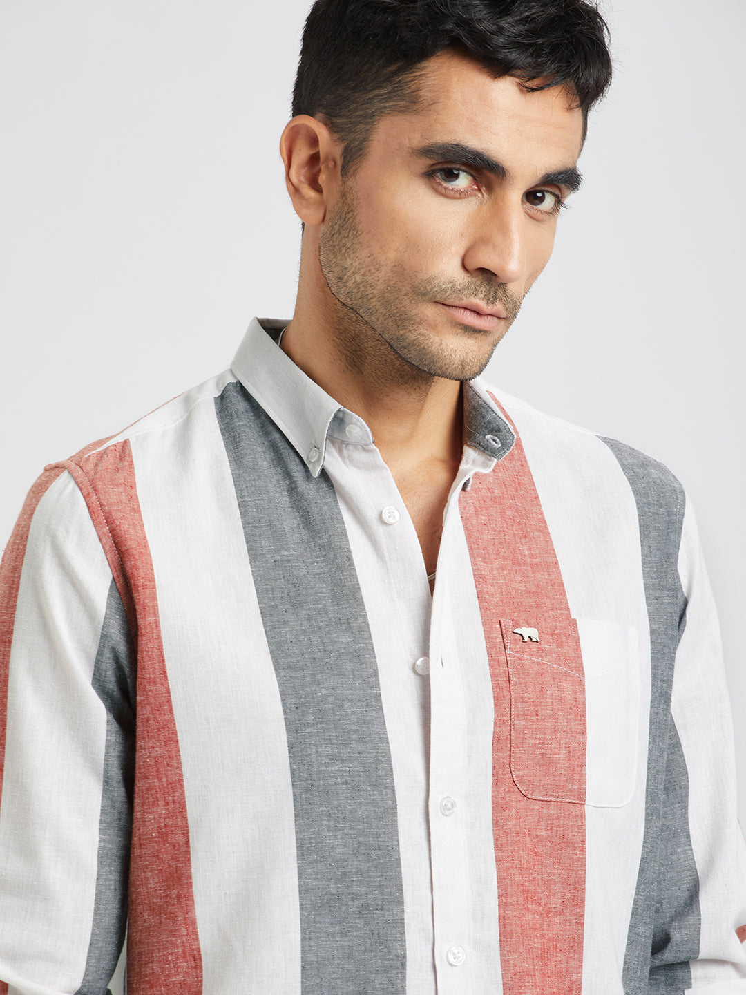 Freder - Men Multicolour Striped Slim Fit Blended Cotton Casual Shirt | The Bear House