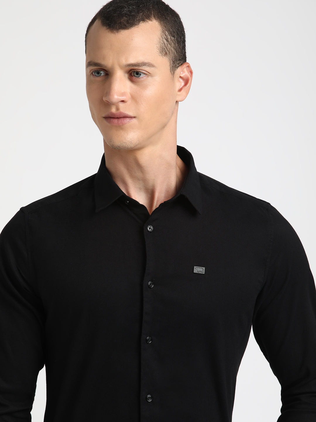 Lamer - Men Black Solid Slim Fit Cotton Formal Shirt | The Bear House