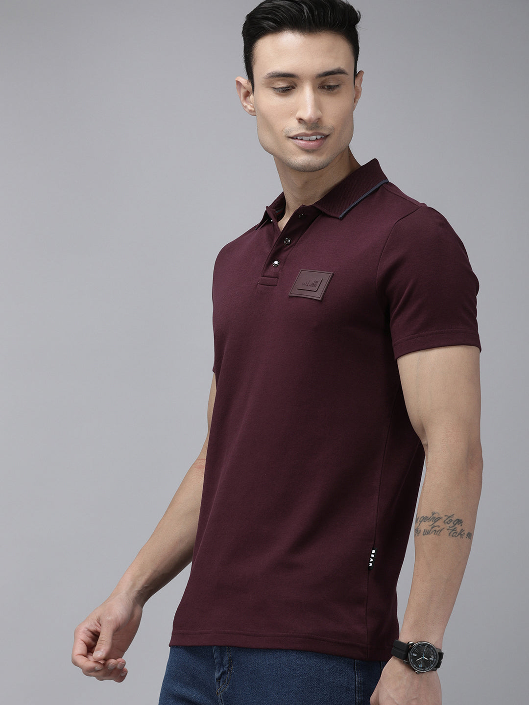 Livo-Men's Maroon Slim Fit Cotton Polo Collar T-Shirt | The Bear House