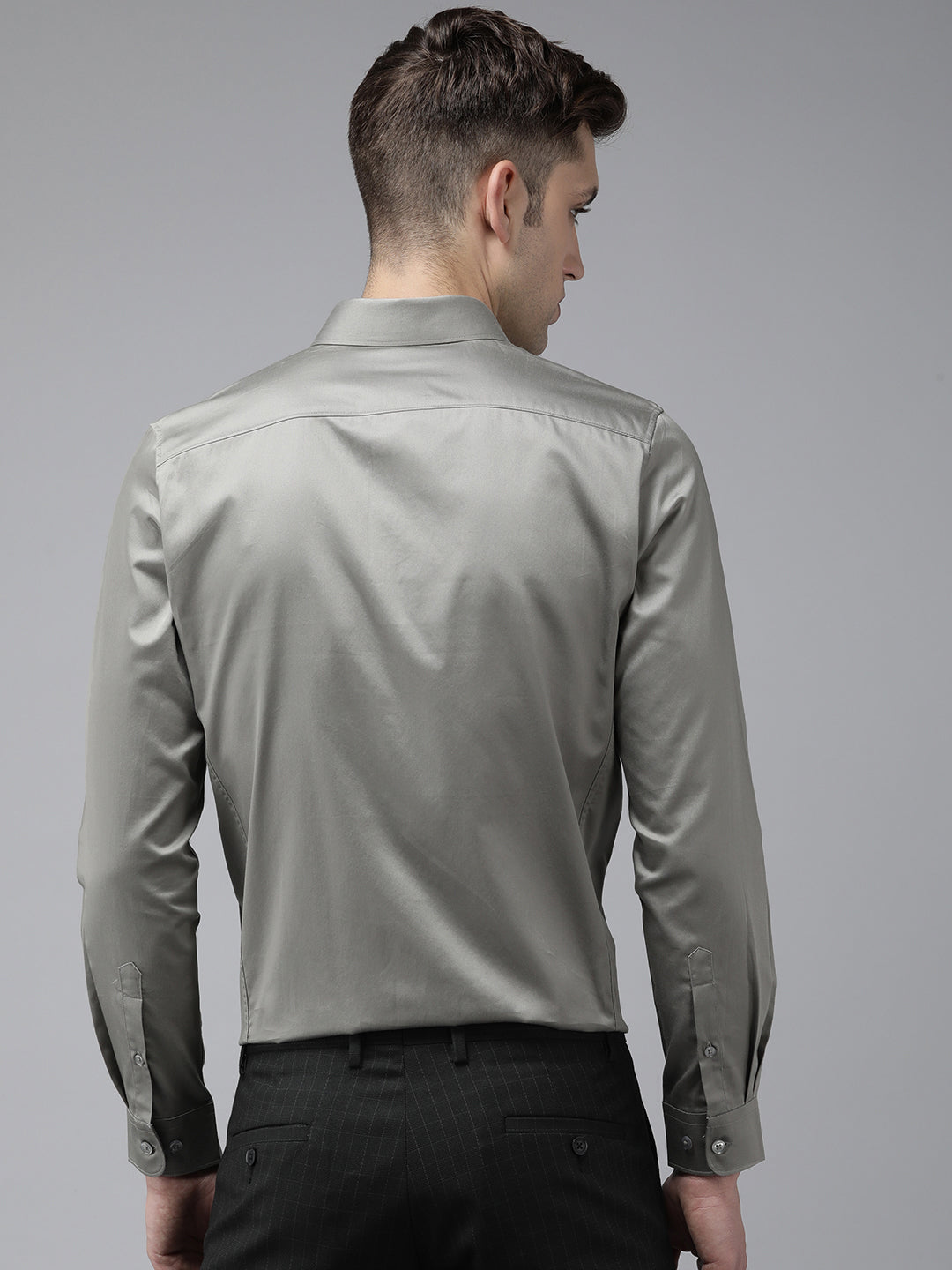 Men Grey Solid Slim Egyptian Giza Cotton Formal Shirt