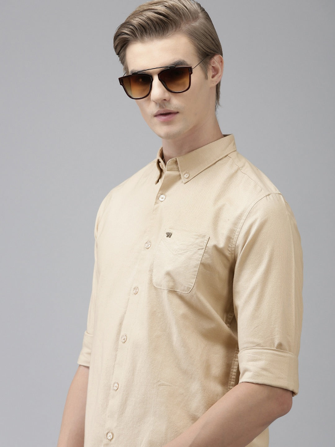 Pick - Men Cream Solid Slim Fit Cotton Casual Shirt | The Bear House