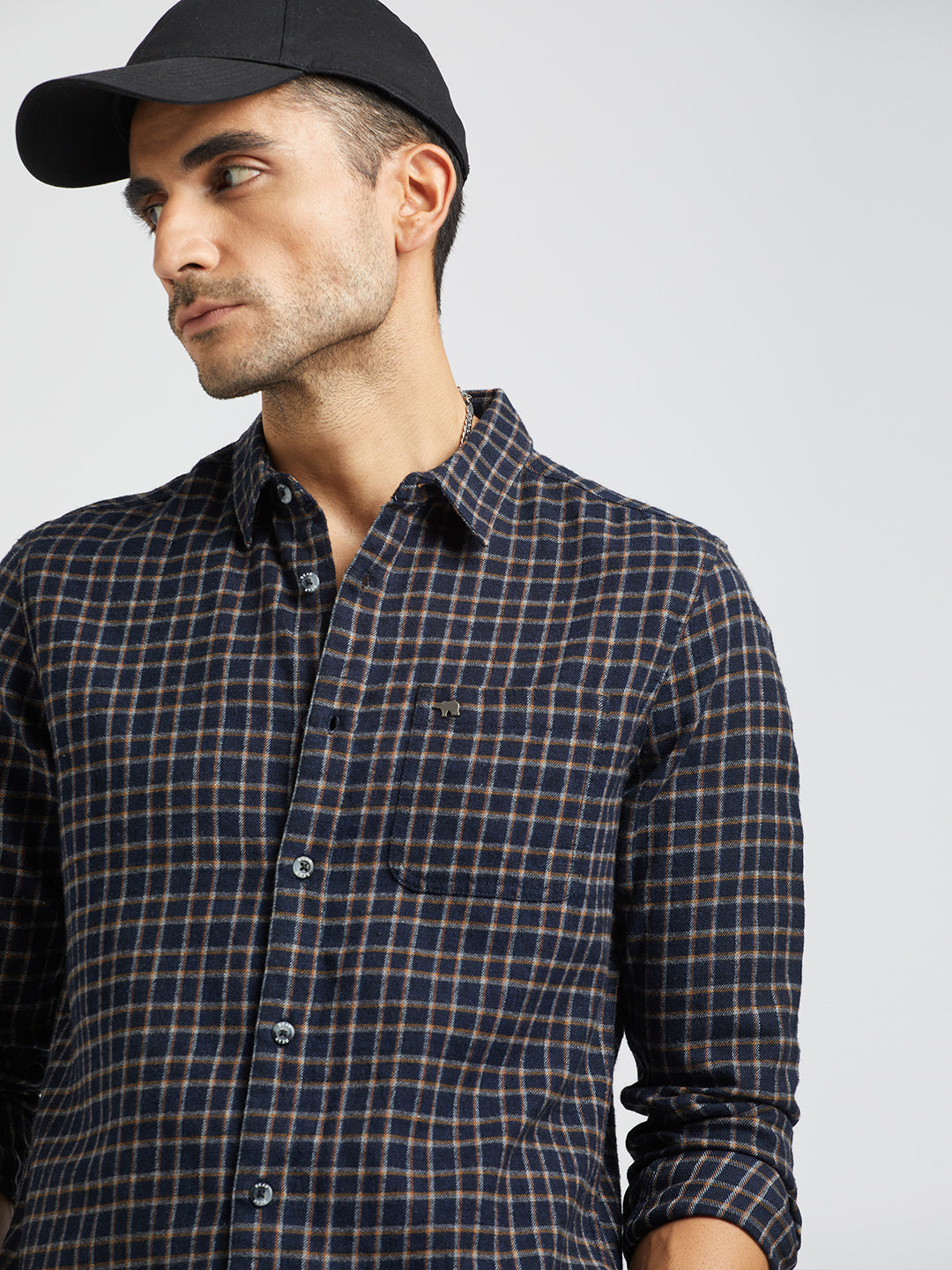 Ripar - Men Blue Checked Slim Fit Flannel Cotton Casual Shirt | The Bear House