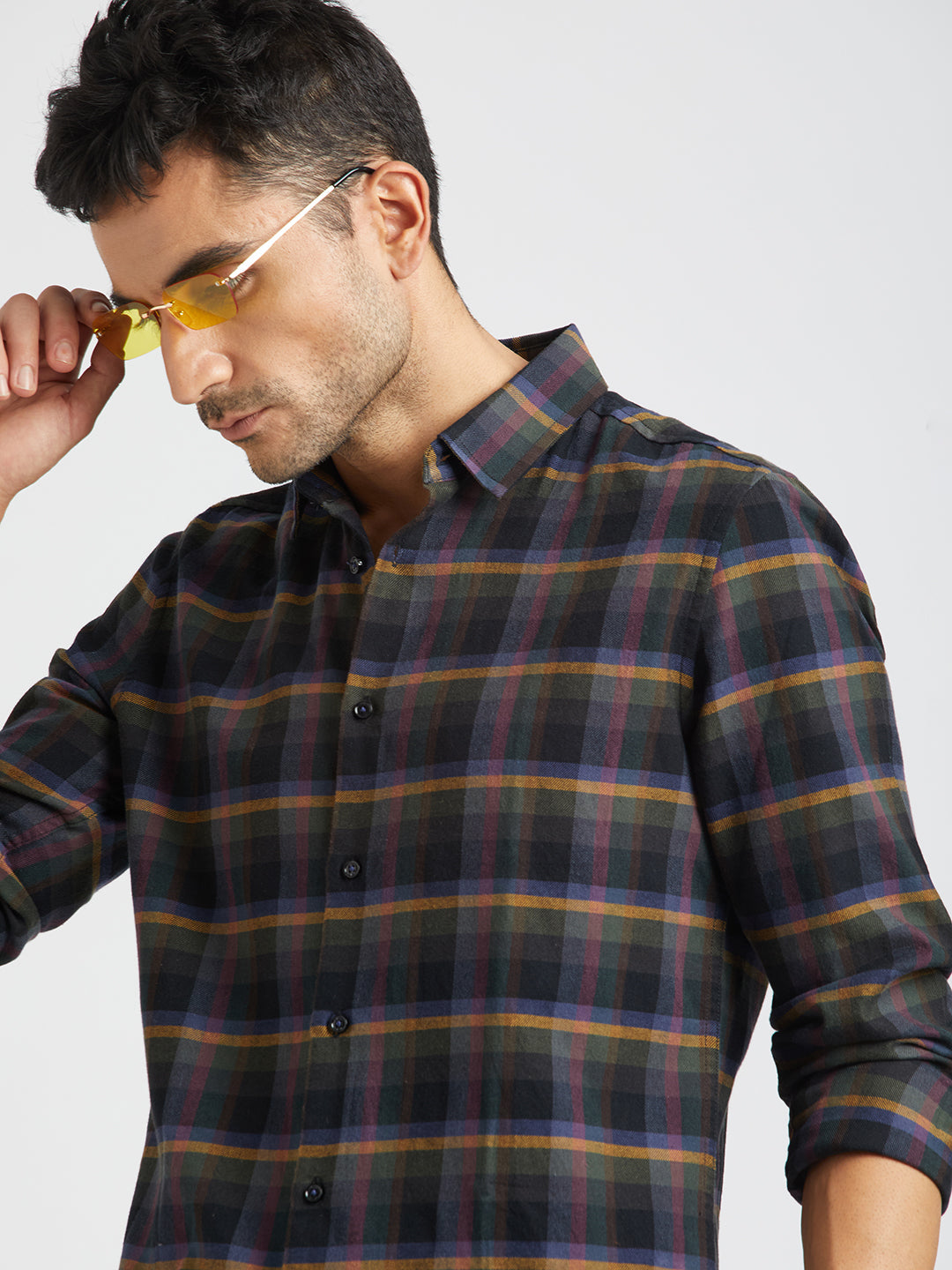 Samak - Men Multicolour Checked Slim Fit Cotton Casual Shirt | The Bear House