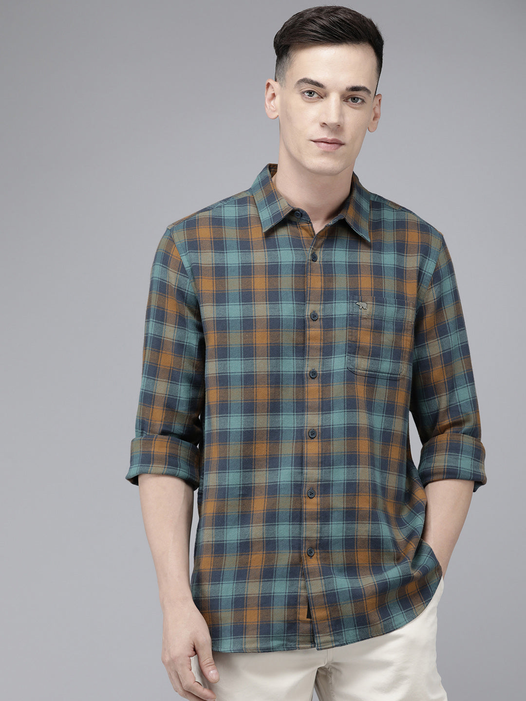 Shanet - Men Multi Checked Slim Fit Cotton Casual Shirt | The Bear House