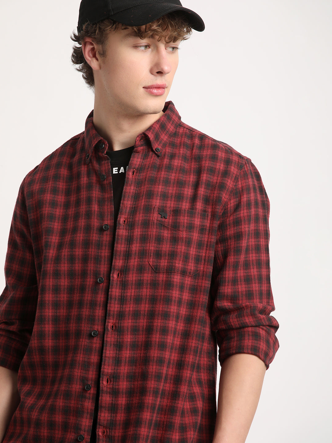 Suren: Men's Maroon Checked Slim Fit Shirt | The Bear House