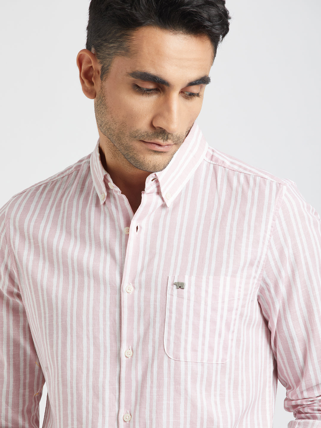 Zoar - Men Pink Striped Slim Fit Cotton Casual Shirt | The Bear House