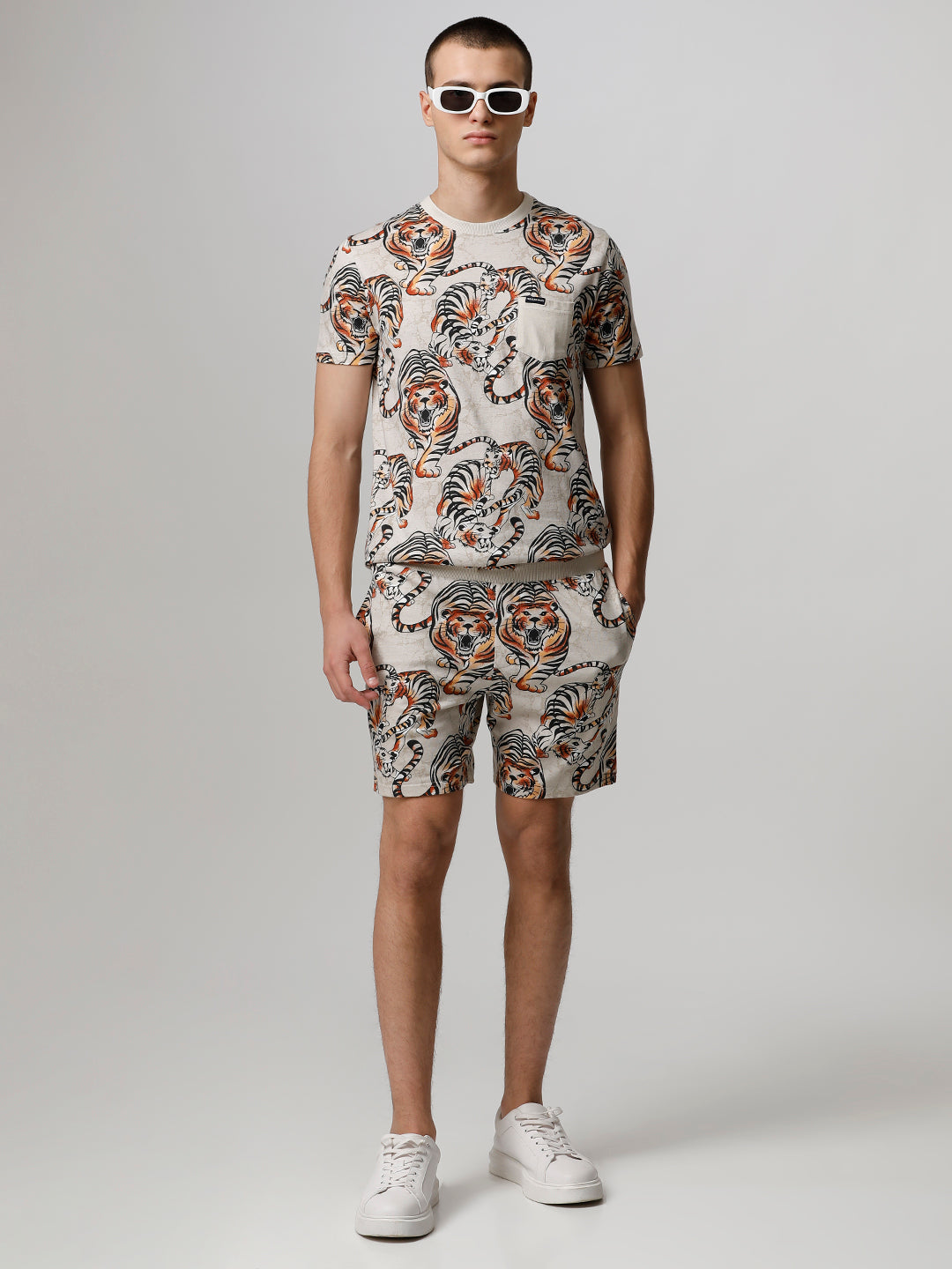 Grisnl-Men's Beige Printed Slim Fit Co-ords - Shop The Bear House