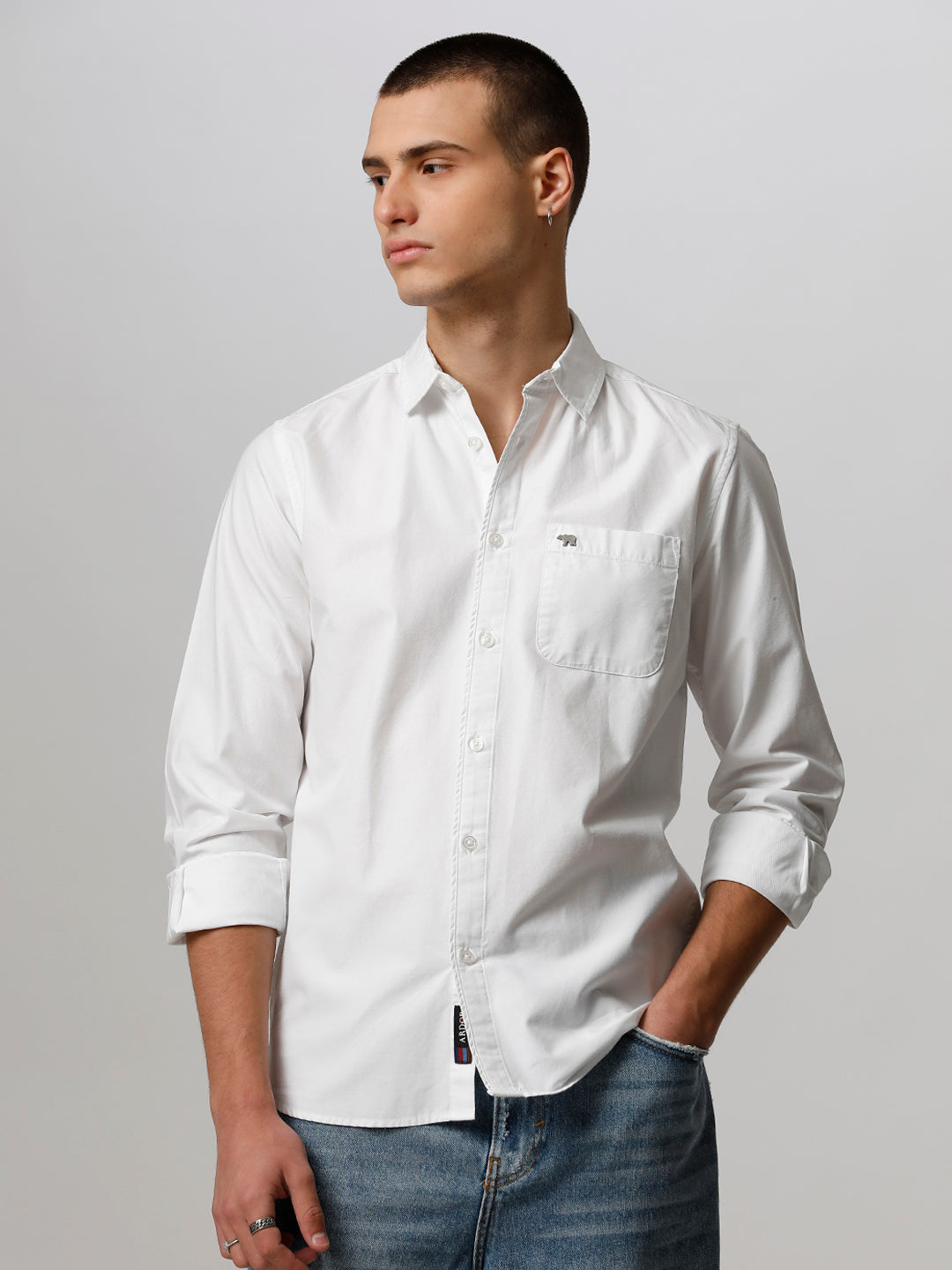 Kerki - Men White Solid Slim Fit Cotton Casual Shirt | The Bear House