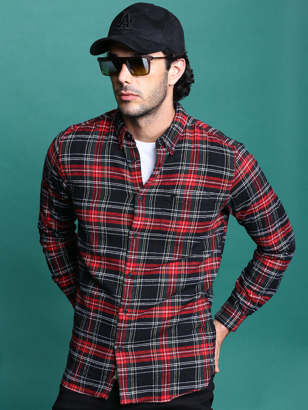 Anglo: Men's Black & Red Checks Slim Fit Shirt | The Bear House