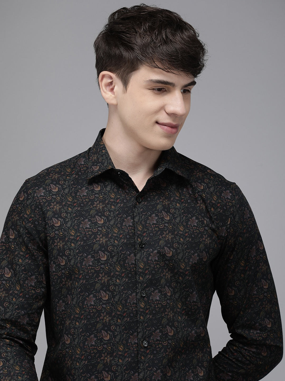 Men Black Printed Slim Fit Cotton Casual Shirt