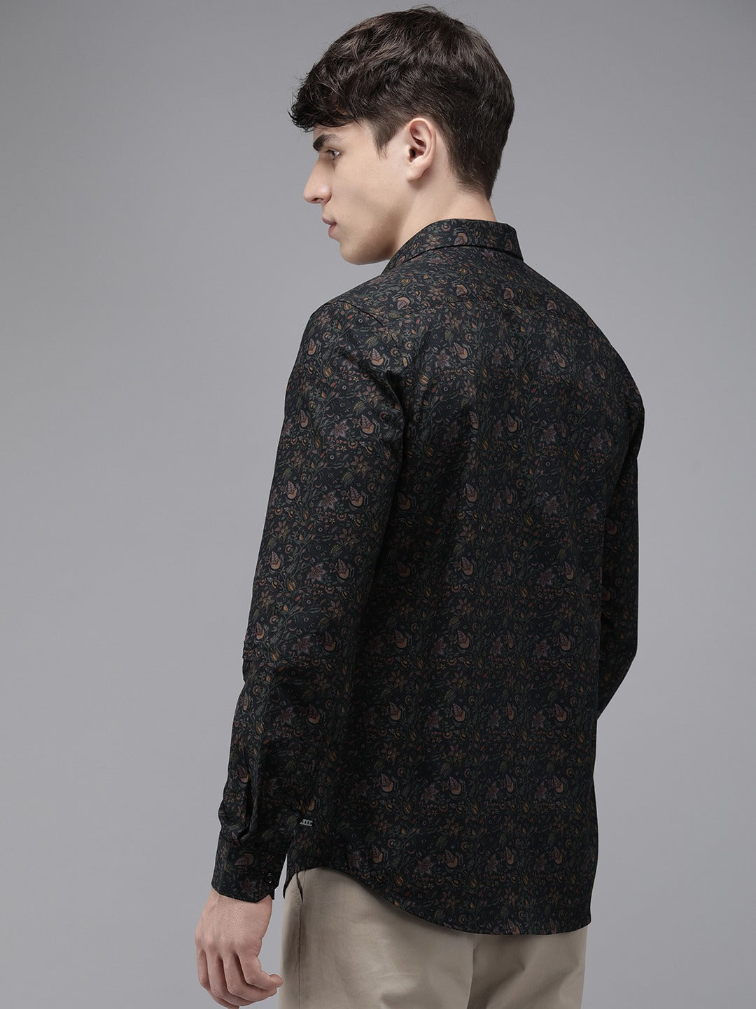 Men Black Printed Slim Fit Cotton Casual Shirt