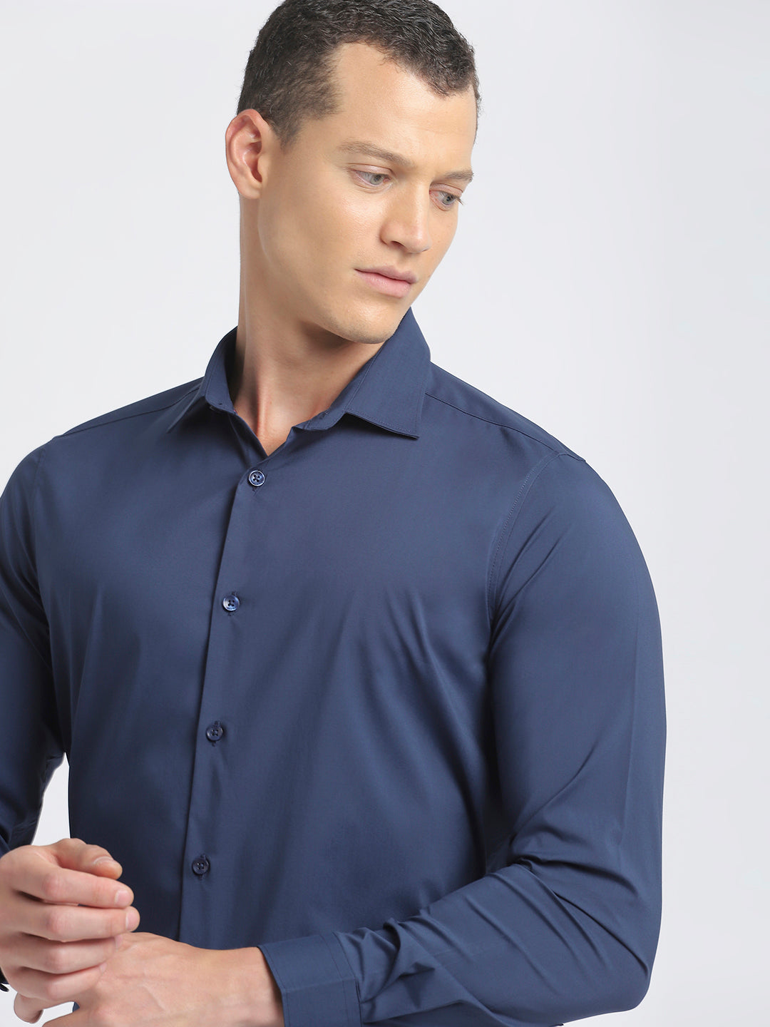 This blue formal shirt for men is available in myntra formal shirts. This plain formal shirts is one of the best official shirts for men. Dark blue formal shirt is trending. Opt for this blue colour formal shirt