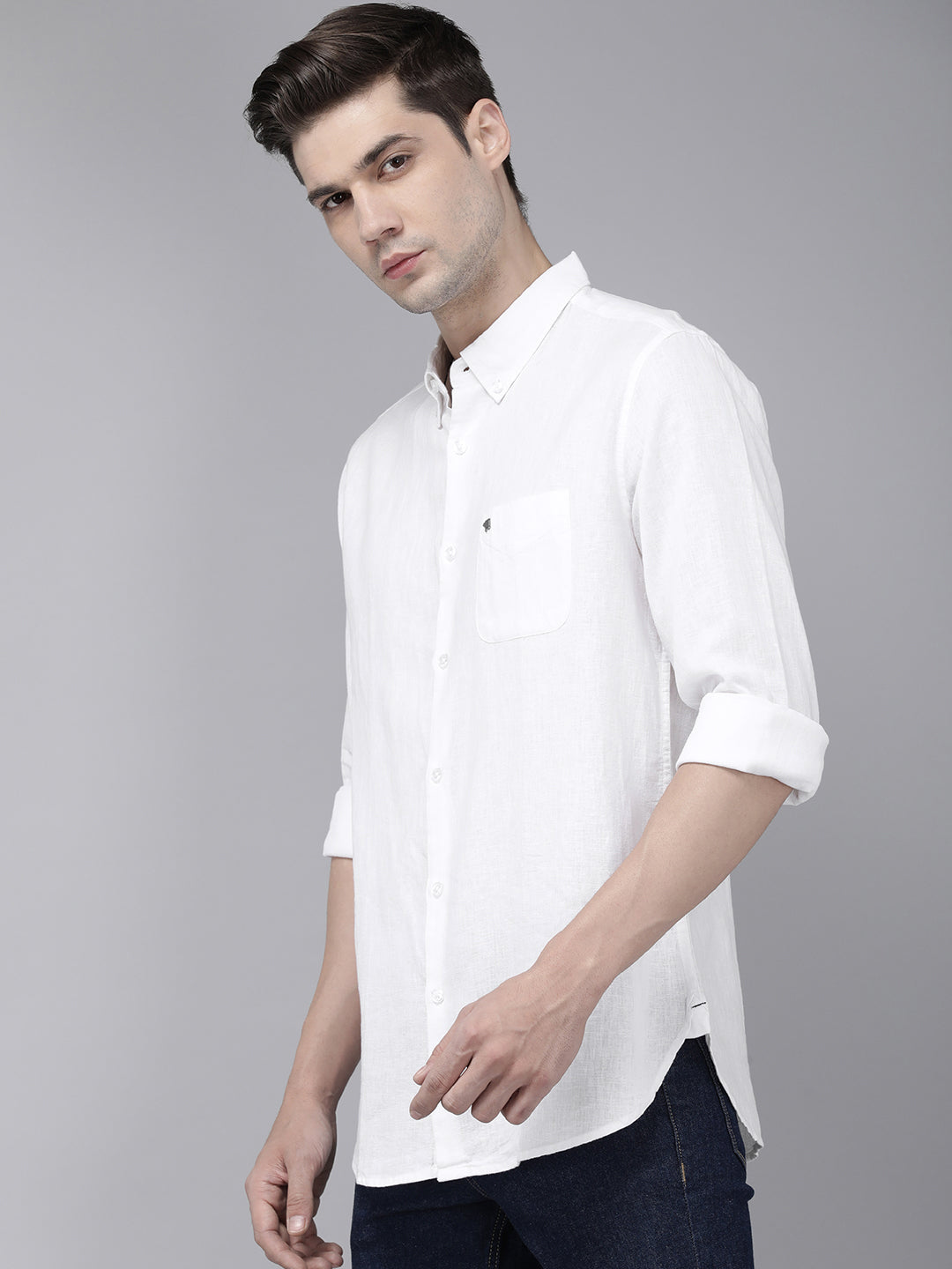 Attica - Men White Solid Slim Fit Cotton Casual Shirt | The Bear House