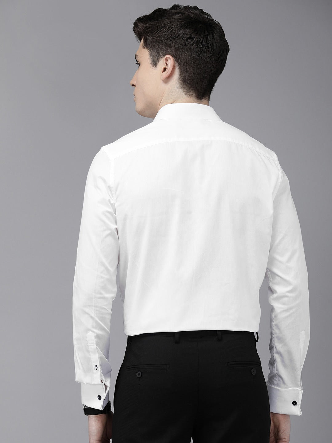 Men White Solid Slim Fit Cotton Formal Shirt With French Cuff