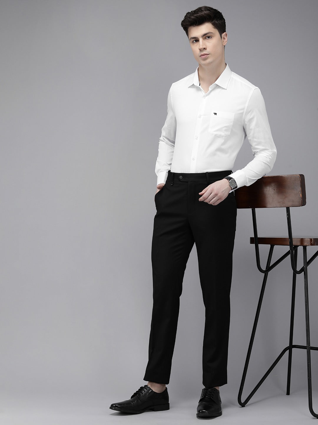 Men White Solid Slim Fit Cotton Formal Shirt With French Cuff
