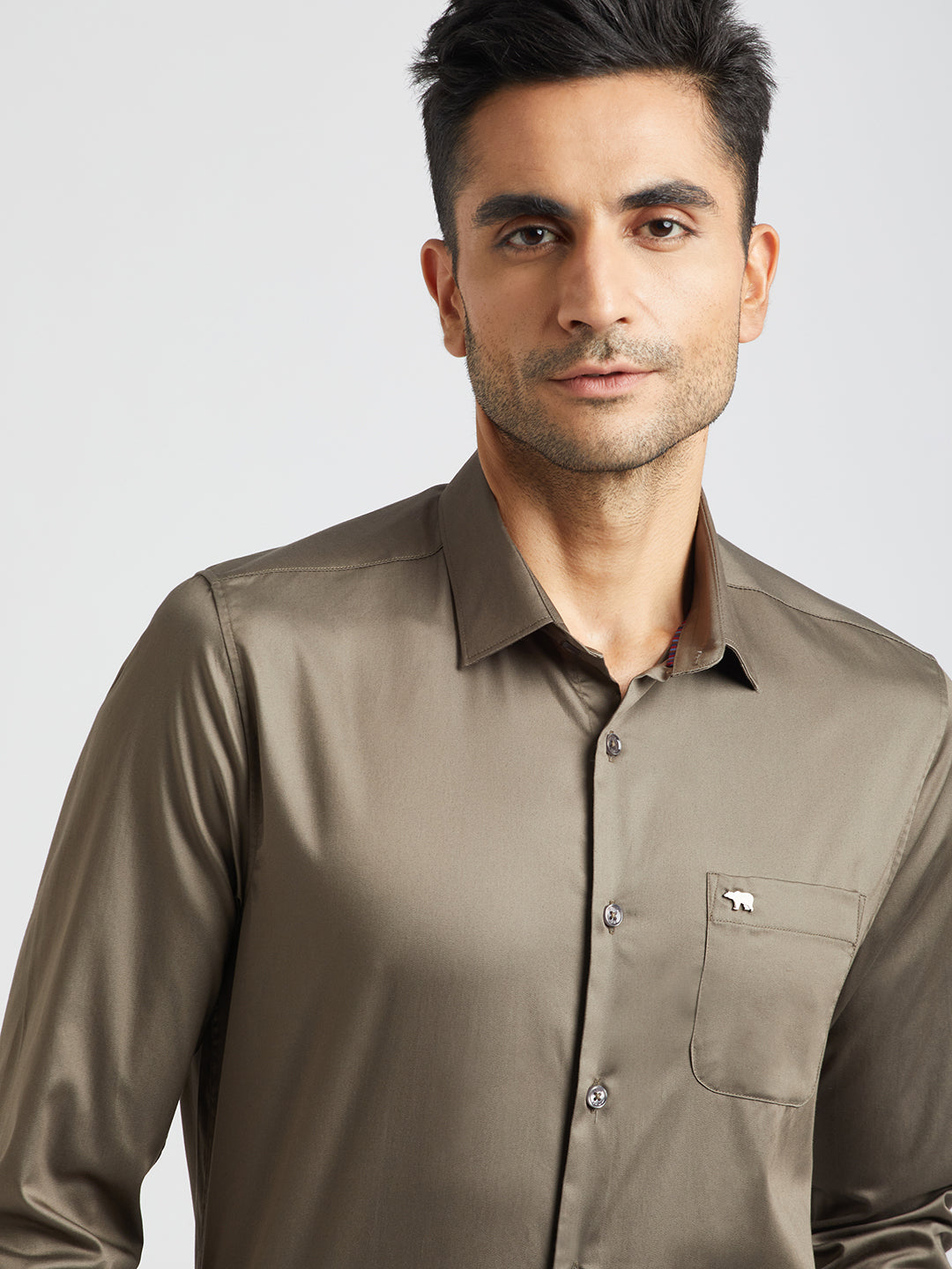 Chico - Men Grey Solid Slim Egyptian Giza Cotton Formal Shirt | The Bear House