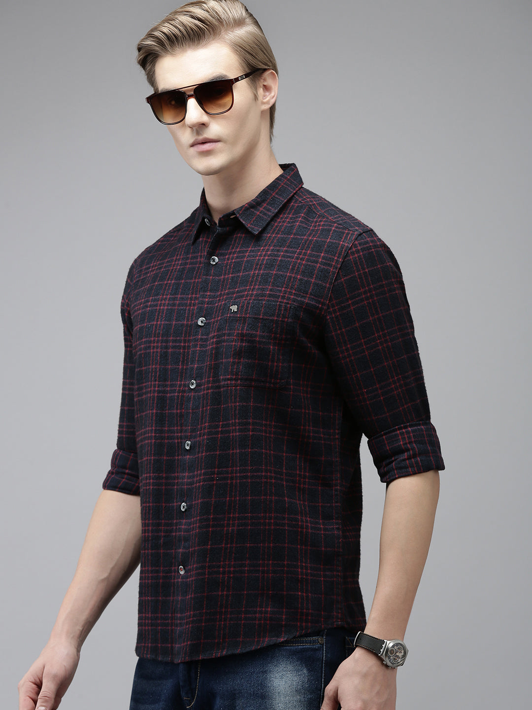 Ciaga - Men Blue Checked Slim Fit Flannel Cotton Casual Shirt | The Bear House
