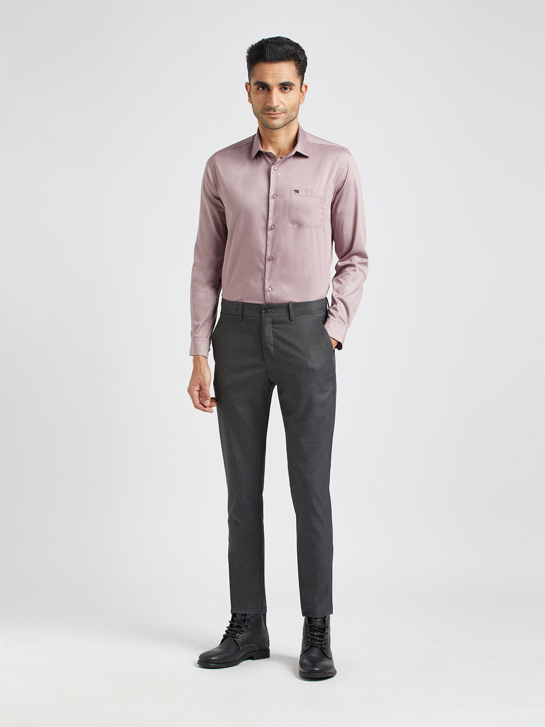 Men Purple Solid Slim Egyptian Giza Cotton Formal Shirt