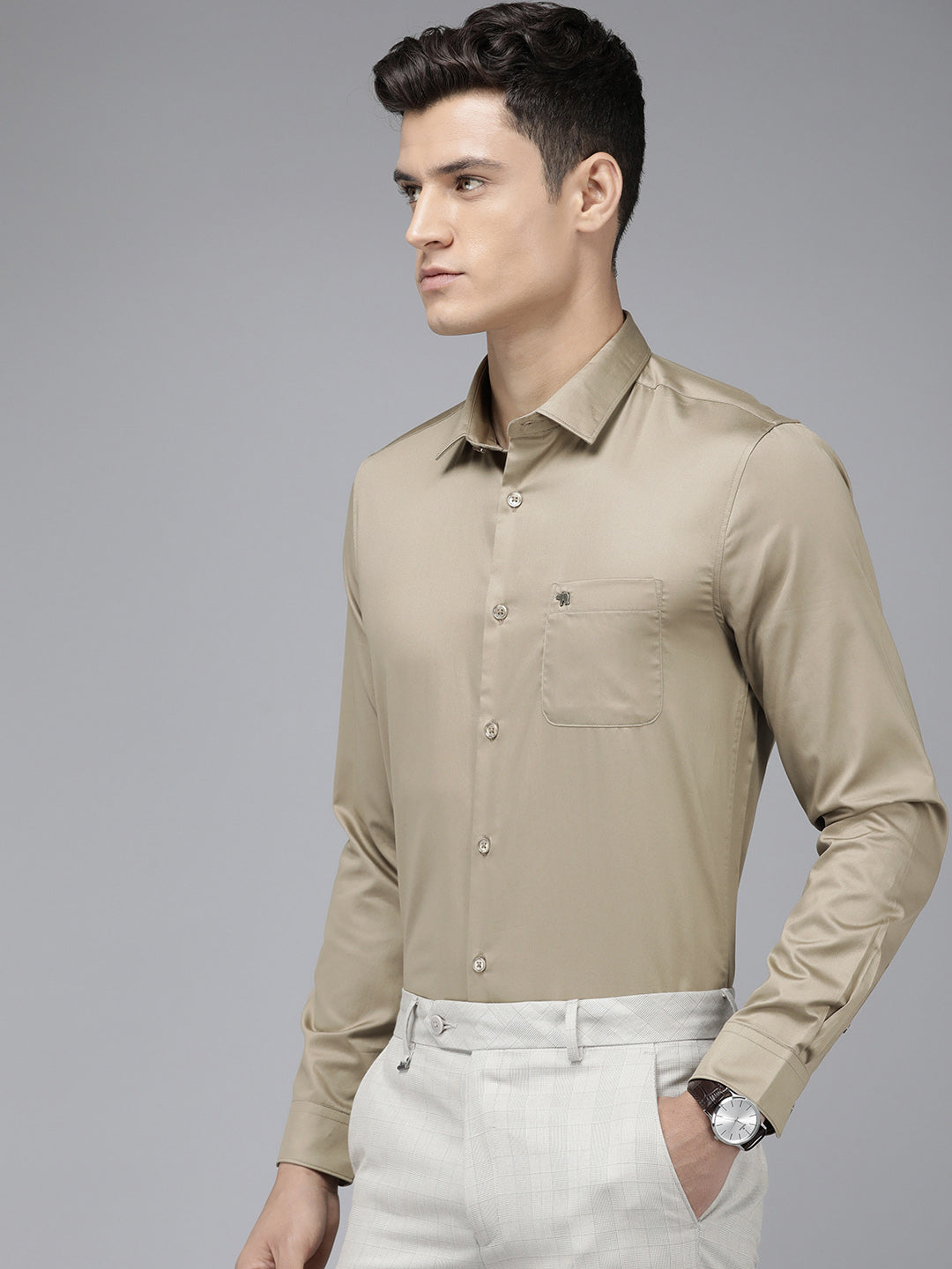 Men Brown Solid Slim Egyptian Giza Cotton Formal Shirt