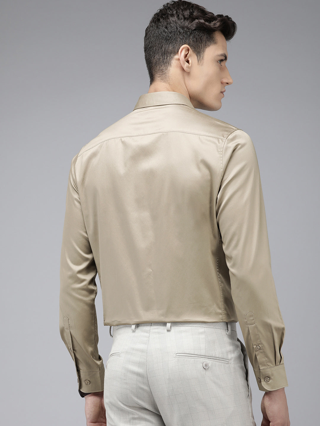Men Brown Solid Slim Egyptian Giza Cotton Formal Shirt