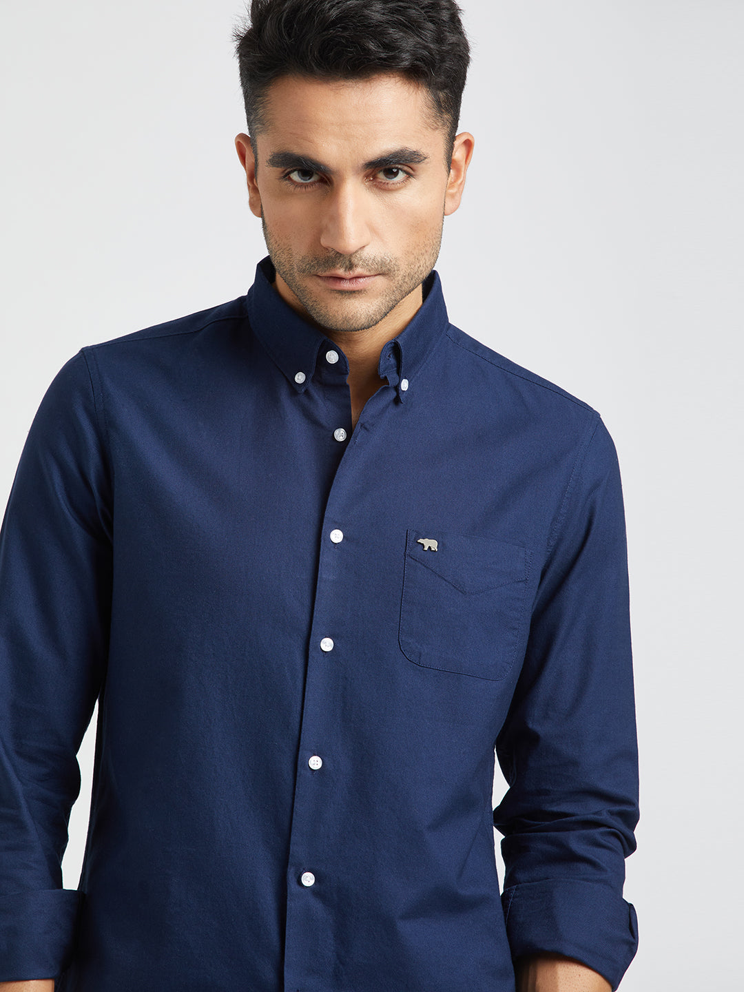 Coz - Men Blue Solid Slim Fit Cotton Casual Shirt | The Bear House