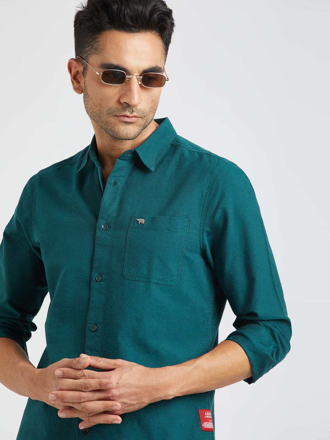 Durham - Ardor Edition Men Teal Solid Slim Fit Cotton Casual Shirt | The Bear House