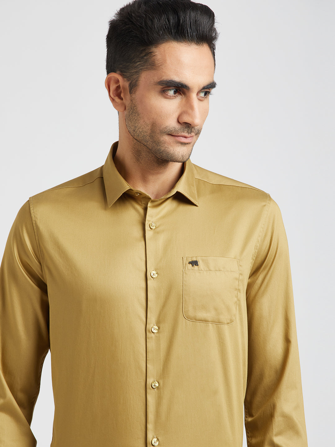 Men Yellow Solid Slim Egyptian Giza Cotton Formal Shirt