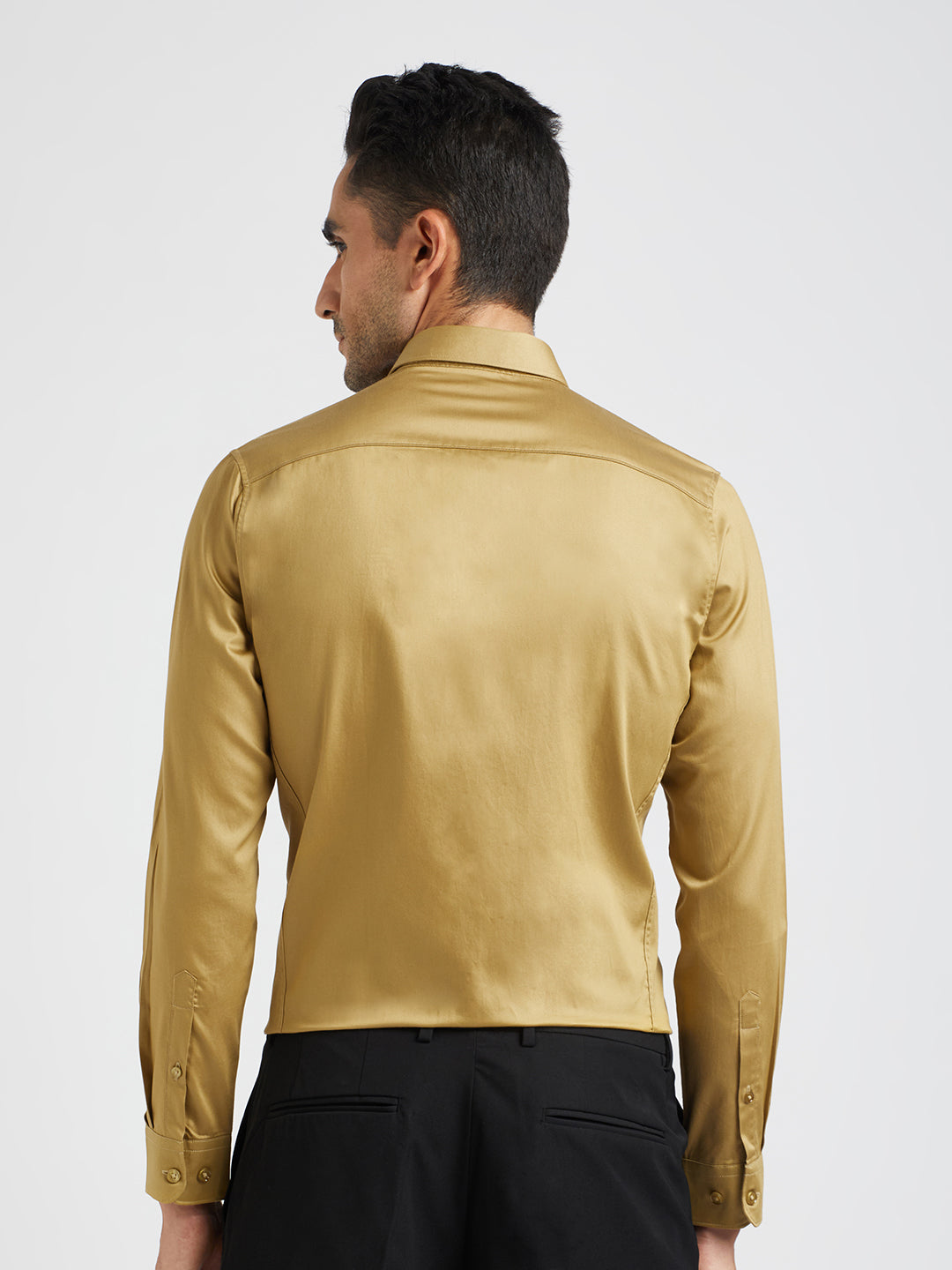 Men Yellow Solid Slim Egyptian Giza Cotton Formal Shirt
