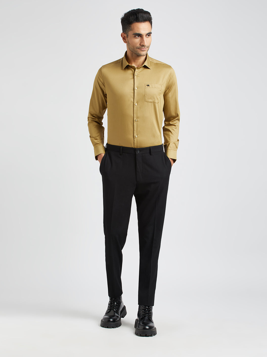 Men Yellow Solid Slim Egyptian Giza Cotton Formal Shirt