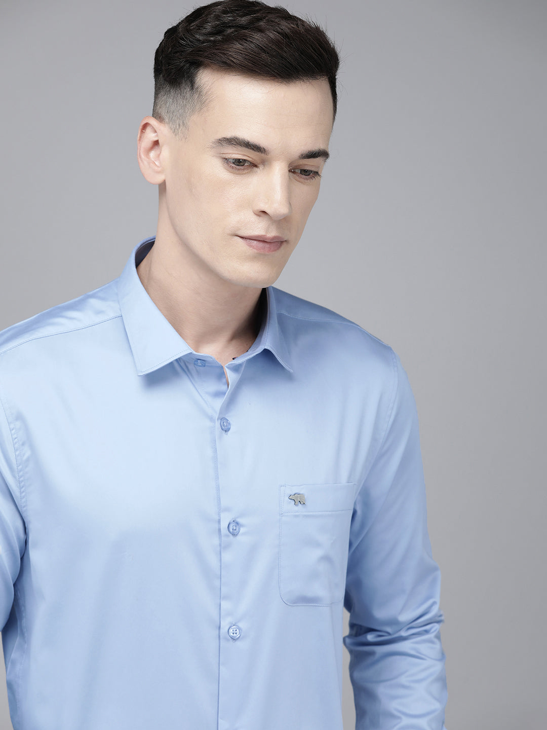 Fremont - Men Blue Solid Slim Egyptian Giza Cotton Formal Shirt | The Bear House