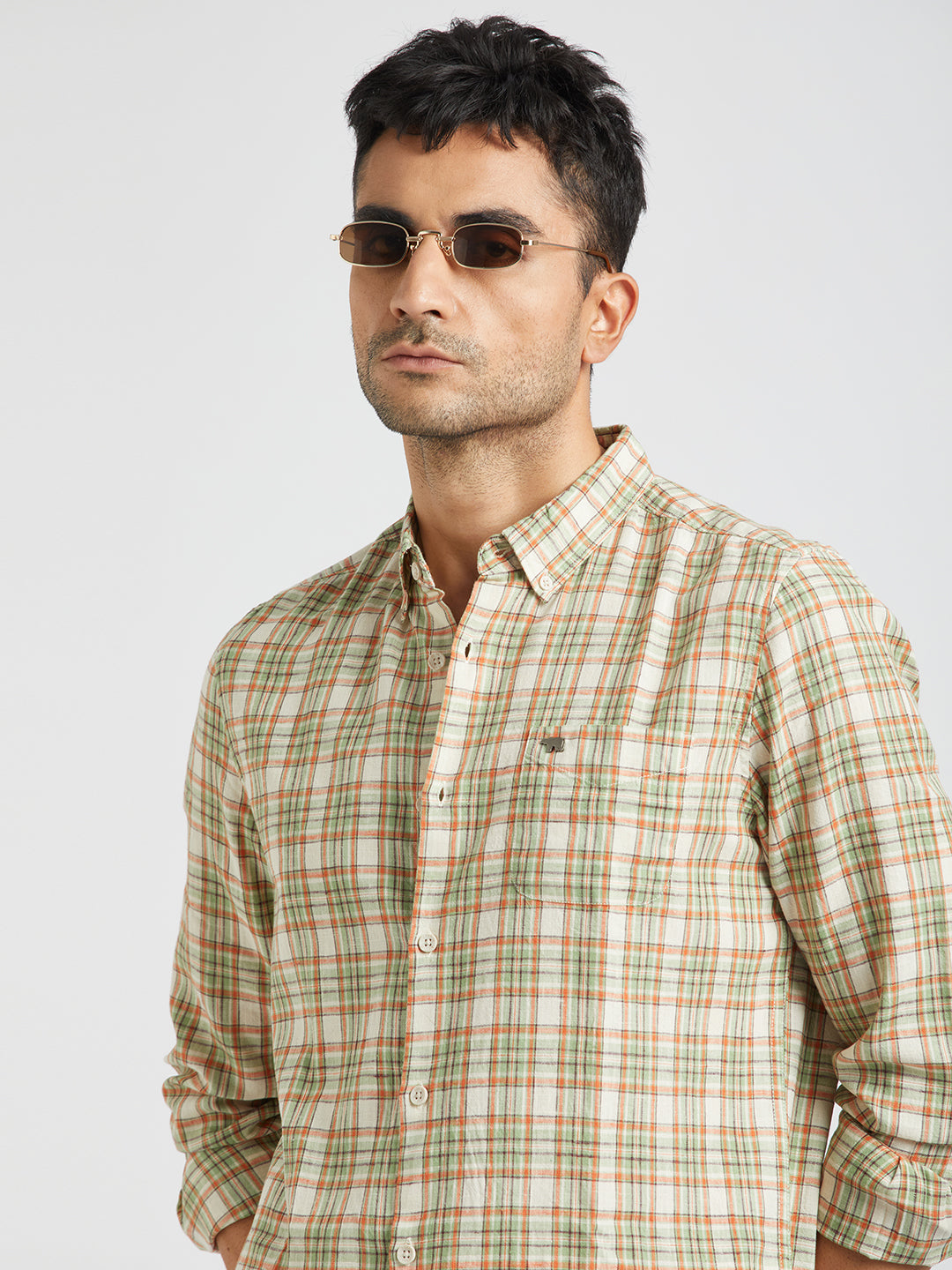Istok - Men Multi Checked Slim Fit Cotton Casual Shirt | The Bear House