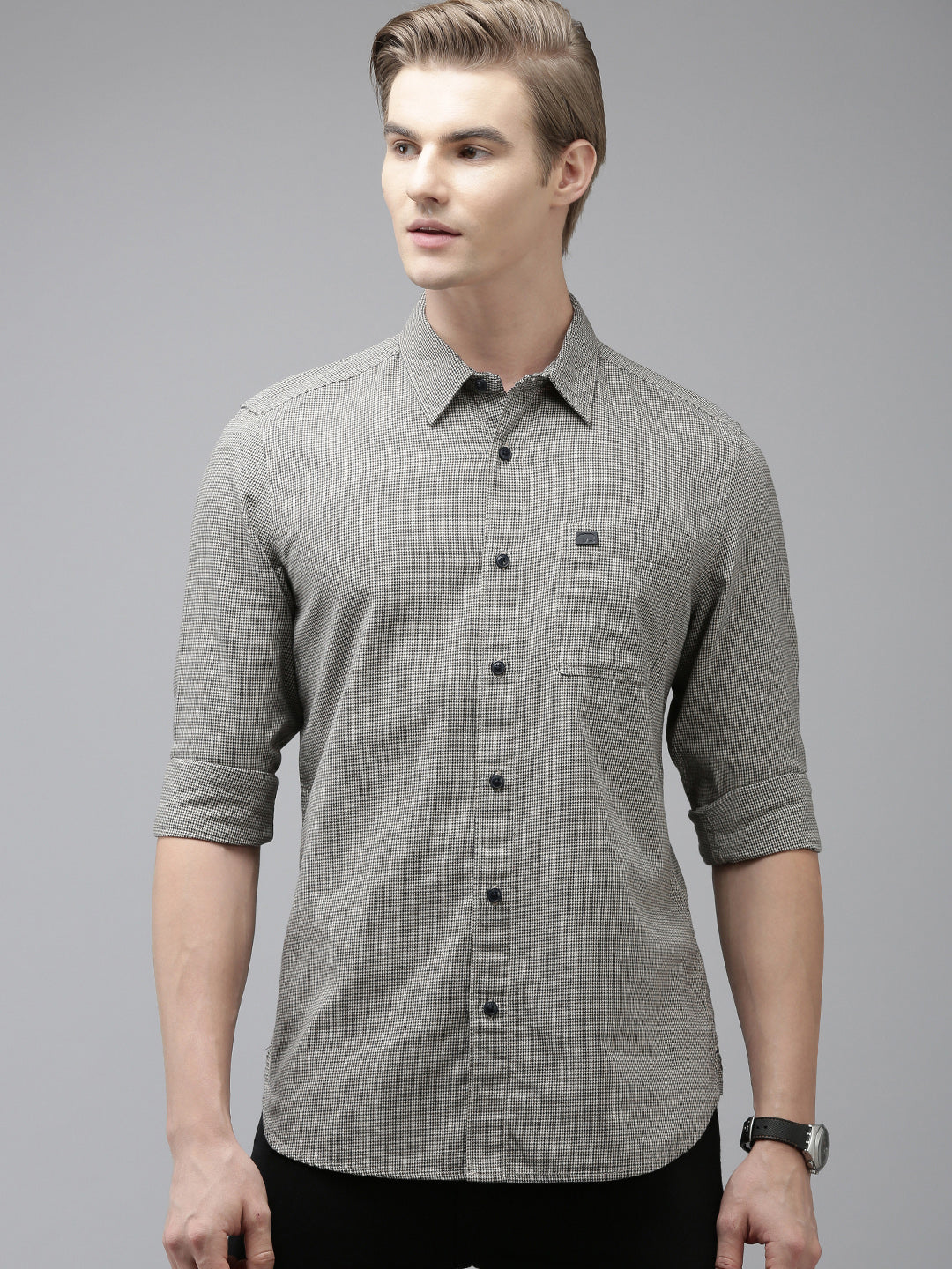 Jac - Men Brown Checked Slim Fit Cotton Casual Shirt | The Bear House