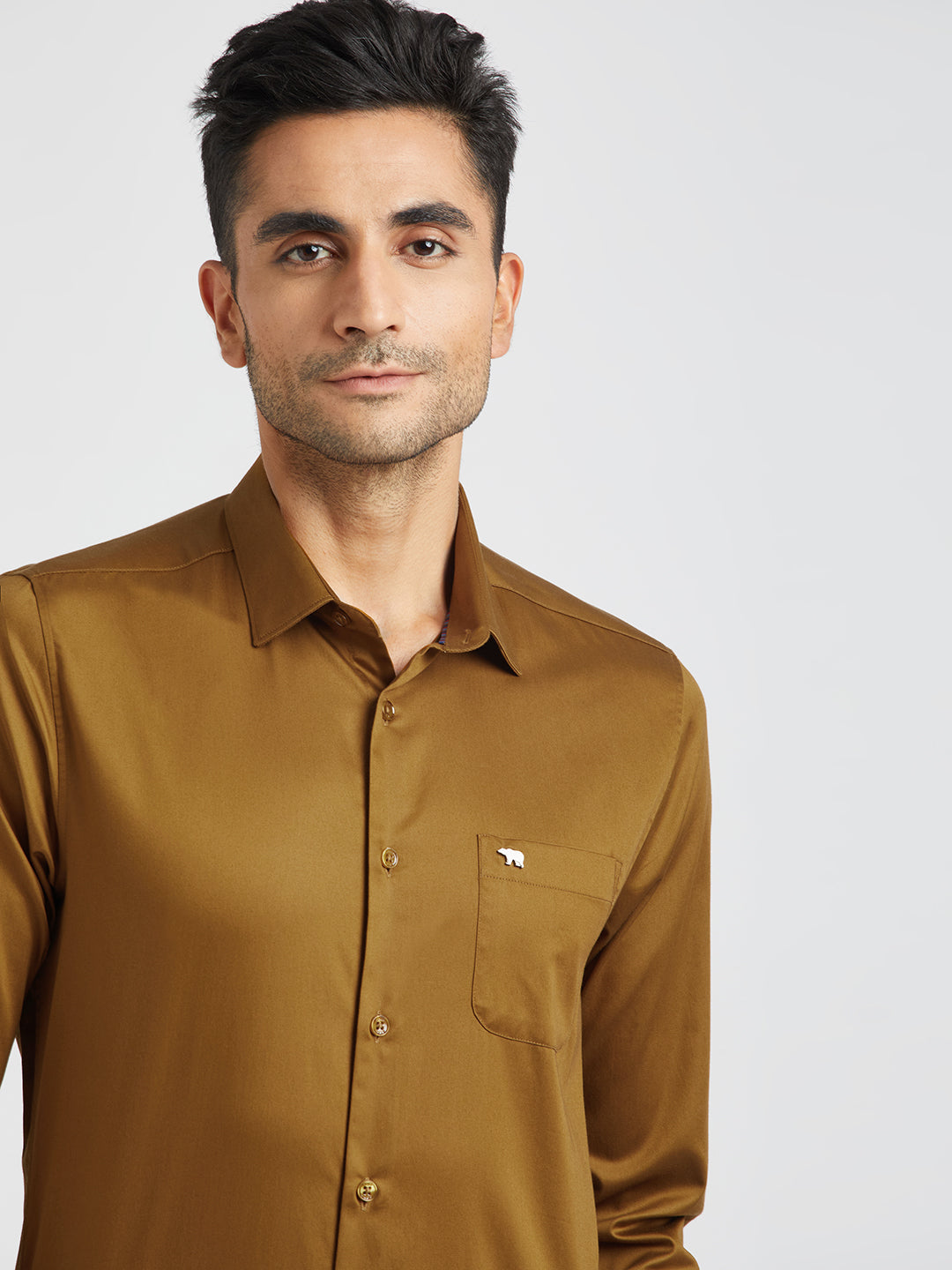 Leandro - Men Mustard Solid Slim Egyptian Giza Cotton Formal Shirt | The Bear House