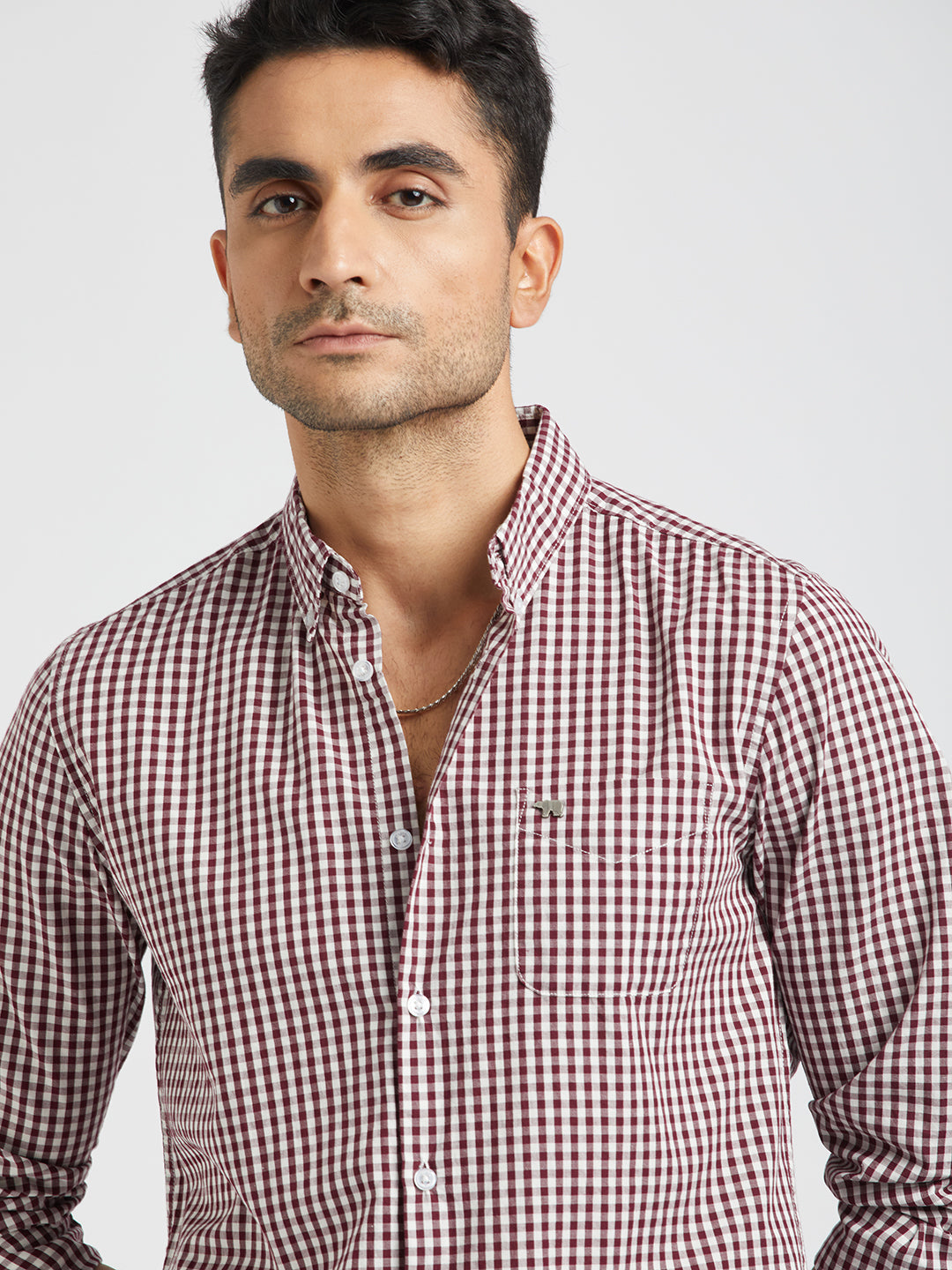 Logano - Men Maroon Checked Slim Fit Cotton Casual Shirt | The Bear House