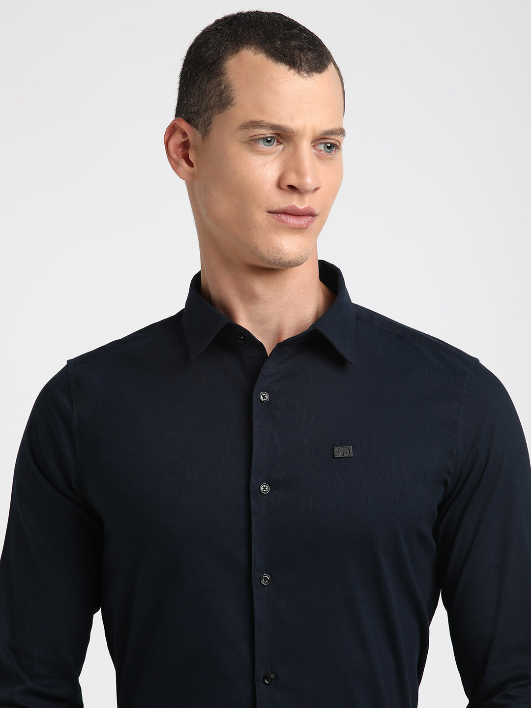 Lusso - Men Blue Solid Slim Fit Cotton Formal Shirt | The Bear House