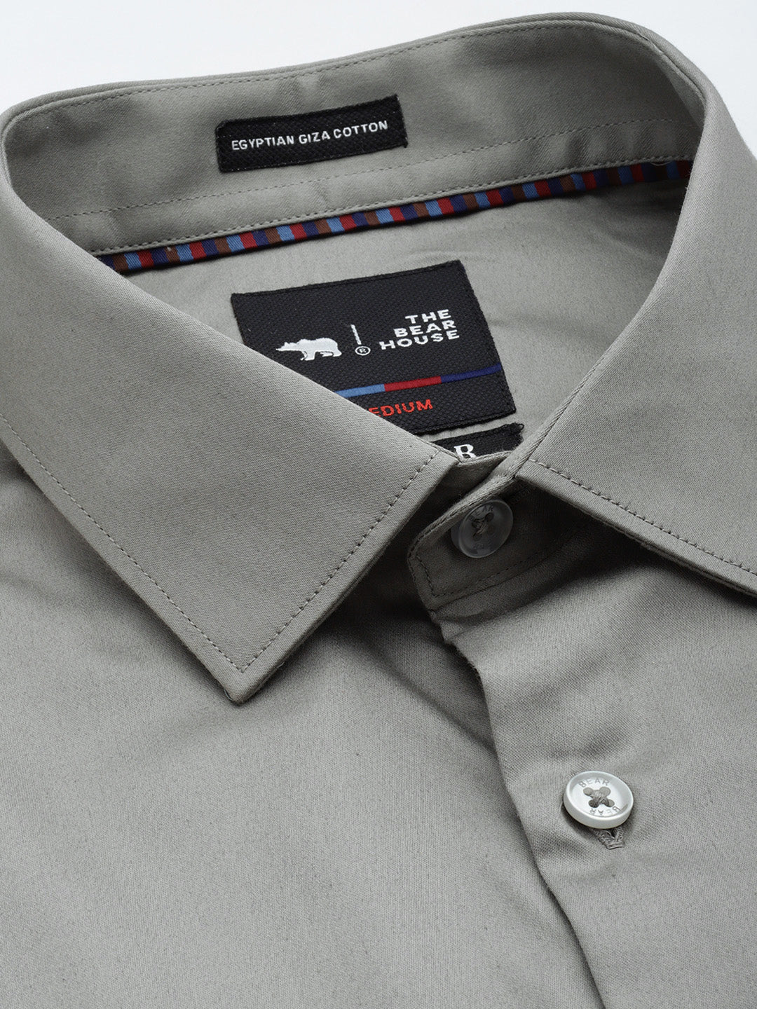 Men Grey Solid Slim Egyptian Giza Cotton Formal Shirt