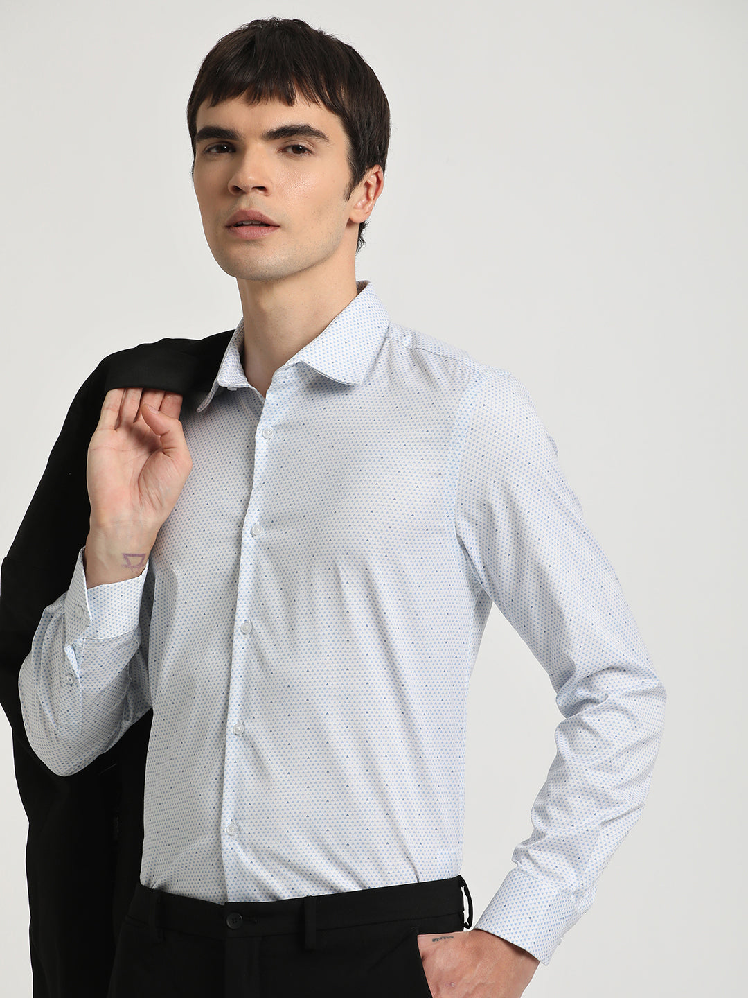 Pere: Men's White Printed Slim Fit Formal Shirt | The Bear House