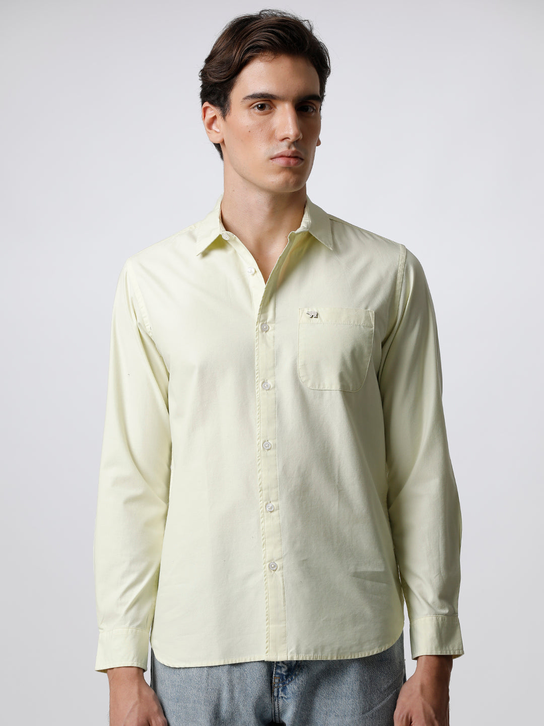 Prespa - Men Yellow Solid Slim Fit Cotton Casual Shirt | The Bear House