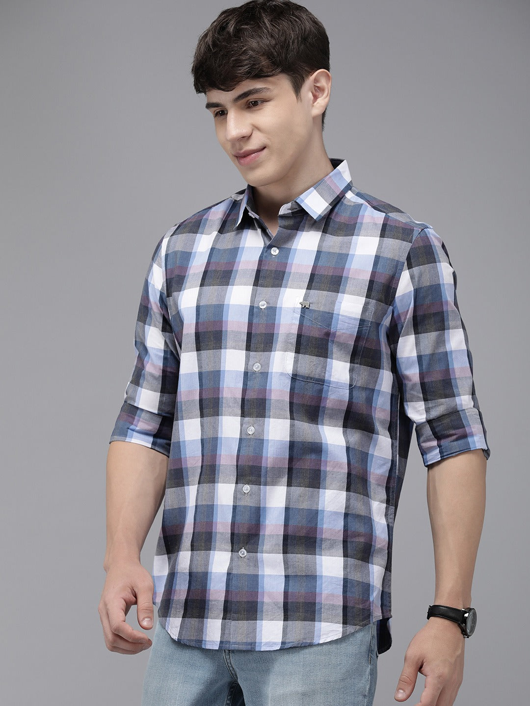 Royan - Men Multi Checked Slim Fit Cotton Casual Shirt | The Bear House