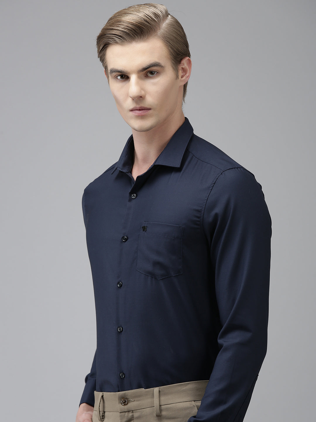 Shop Samut - Men Navy Blue Slim Fit Cotton Formal Shirt | The Bear House